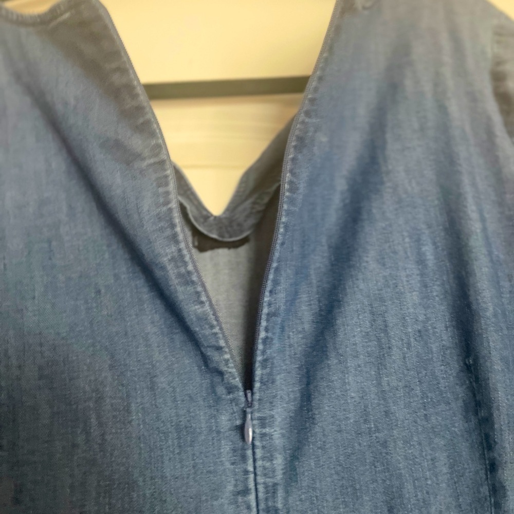 Talbots Chambray V Neck Split Neck Shift Dress Si… - image 4